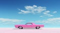 Vibrant Pink Car In Photorealistic Mid-century Wallpaper