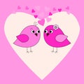 Pink card with birds and hearts Royalty Free Stock Photo
