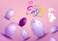 Pink card with Easter eggs, isolated cute bunny Royalty Free Stock Photo