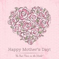 Pink card with heart of flowers for Mother's Day