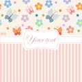 Pink card invitation with flowers and stripes Royalty Free Stock Photo
