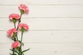 Pink carnation flower bouquet on white wood Royalty Free Stock Photo