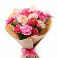 Vibrant Bouquet Of Pink Carnations Wrapped In Paper