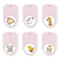 Pink cartoon animals labels set