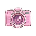 Pink cartoon camera illustration, front view isolated on white background Royalty Free Stock Photo