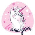 Pink cartoon fairytale unicorn