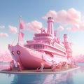 Pink Cartoon Ferry In Assassin\'s Creed Style - 3d Cgi Art