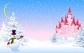 Pink castle winter forest night Royalty Free Stock Photo