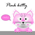 Pink cat cartoon pretty, great design for any purposes. Cartoon style. Colorful vector illustration.