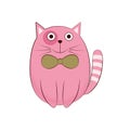 Pink cat. Cute smiling pink cat with a green bow. Cartoon cat. Vector illustration isolated on a white background Royalty Free Stock Photo