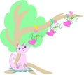 Pink Cat and Hearts Tree