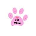 Pink cat paw print with hearts. Cat mom text Royalty Free Stock Photo