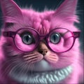Pink cat reading with glasses Royalty Free Stock Photo