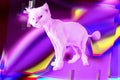Pink cat. Retro wave synth vaporwave portrait of a funny cat. Concept of memphis style posters.