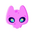 Pink cat skull with glowing eyes. Halloween stickers. Neon bright colors. Cool dark cartoon printable flat vector