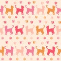 Pink cats and traces silhouette seamless pattern Royalty Free Stock Photo