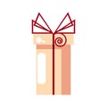 Pink celebration gift cardboard box with red bow vector illustration. Happy New year.