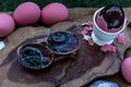 Pink Century eggs Pidan Eggs also known as preserved egg, hundred-year egg, thousand-year egg are a Chinese preserved food Royalty Free Stock Photo