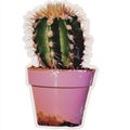 Pink ceramic pot with green cactus and spines as a vintage element isolated on transparent background Royalty Free Stock Photo
