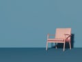 Pink chair next to light blue wall, 3d rendering