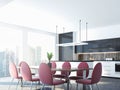 Pink chairs and dining room table, kitchen corner Royalty Free Stock Photo
