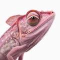 Pink chameleon on white