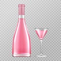 Pink champagne bottle and glass, rose bubbly wine Royalty Free Stock Photo