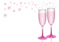 Pink Champagne Flutes with Bubbles