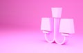 Pink Chandelier icon isolated on pink background. Minimalism concept. 3d illustration 3D render