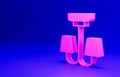 Pink Chandelier icon isolated on blue background. Minimalism concept. 3D render illustration