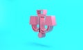 Pink Chandelier icon isolated on turquoise blue background. Minimalism concept. 3D render illustration