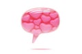 pink chat box text box front is transparent glass with pink heart. talk chat dialog love romantic advertisement and send message.