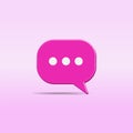 Pink chat bubble with three white dots on pastel gradient color background. Creative 3D vector illustration Royalty Free Stock Photo