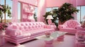 Pink checkered room with pink furniture