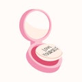 Pink cheek blush package container with compact blusher, makeup product. Decorative cosmetic isolated on white background.