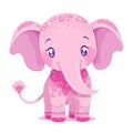 Pink cheerful elephant close-up on a white background, cartoon style,