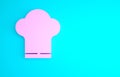 Pink Chef hat icon isolated on blue background. Cooking symbol. Cooks hat. Minimalism concept. 3d illustration 3D render