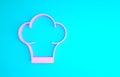 Pink Chef hat icon isolated on blue background. Cooking symbol. Cooks hat. Minimalism concept. 3d illustration 3D render