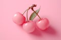 Pink cherries on a pink background. Generative AI