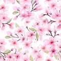 Pink Cherry Blossom Seamless Pattern, Floral Background, Sakura Petals, Wallpaper Floral Wedding Designs Prints Generated AI Royalty Free Stock Photo