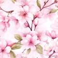 Pink Cherry Blossom Seamless Pattern, Floral Background, Sakura Petals, Wallpaper Floral Wedding Designs Prints Generated AI Royalty Free Stock Photo