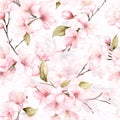 Pink Cherry Blossom Seamless Pattern, Floral Background, Sakura Petals, Wallpaper Floral Wedding Designs Prints Generated AI Royalty Free Stock Photo