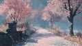 Pink Cherry Blossoms Path Spring Landscape Royalty Free Stock Photo