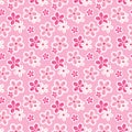 Pink cherry blossoms or sakura flowers ditsy pattern in a colorful graphic style. Modern Japanese floral print vector design