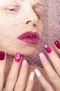 Pink cherry nail design. Royalty Free Stock Photo