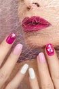 Pink cherry nail design . Royalty Free Stock Photo