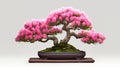 Hyperrealistic Illustration Of Azalea Bonsai Tree With Pink Flowers