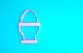 Pink Chicken egg on a stand icon isolated on blue background. Minimalism concept. 3d illustration 3D render