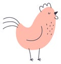 Pink chicken. Funny bird drawing. Cute character doodle