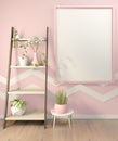 Pink chidren room interior minimal design. 3D rendering